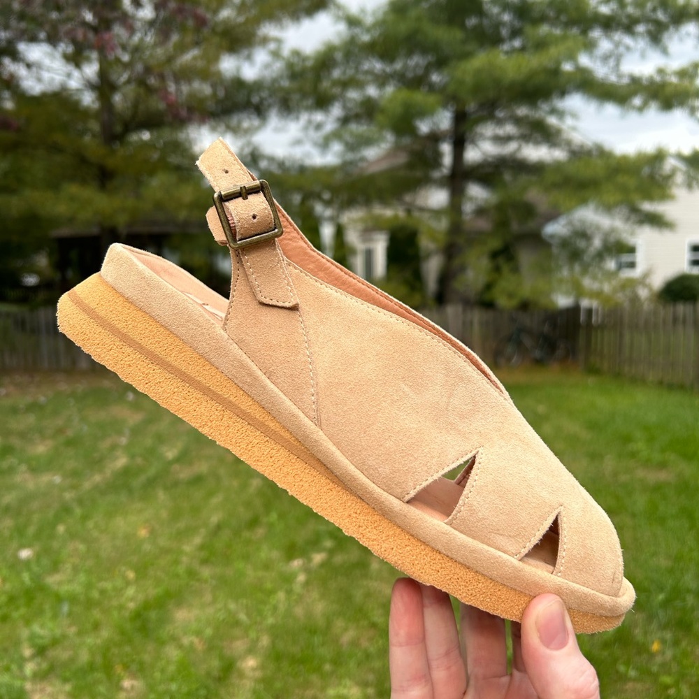 YES Brand Shoes April Peeptoe Slingback Mini Wedge Tan 40 9